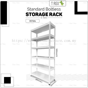 T Rex Standard 6 Tier Steel Boltless Storage Rack Organizer Rack (White)
