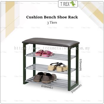 2M Sturdy Cushion Bench with 3 Tier Shoe Storage Shoe Rack (Black)