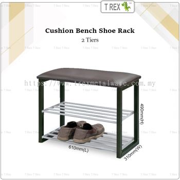 2M Sturdy Cushion Bench with 2 Tier Shoe Storage Shoe Rack (Black)