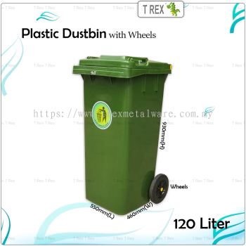 120L Plastic Dustbin / Garbage Bins with Wheels / Tong Sampah Beroda (Green)