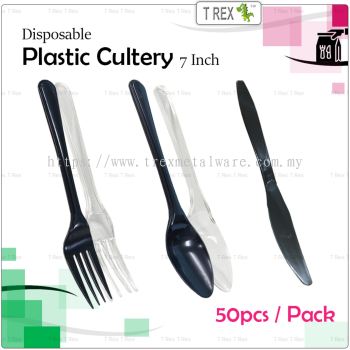 [PREMIUM] 50pcs Disposable Plastic Spoon / Plastic Fork / Plastic Knife - 7 Inch