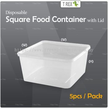 5pcs Microwave Disposable Plastic Square Food Container with Lid - 2 Sizes