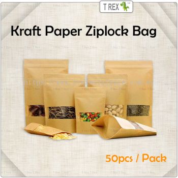 50pcs Brown Kraft Paper Zipper Bag / Kraft Paper Zip Lock Bag (6 Sizes)