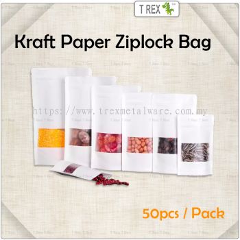 50pcs White Kraft Paper Zipper Bag / Kraft Paper Zip Lock Bag (2 Sizes)