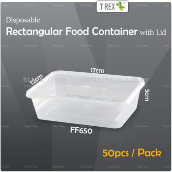 50pcs Microwave Safe Disposable Plastic Rectangular Food Container with Lid - FF650