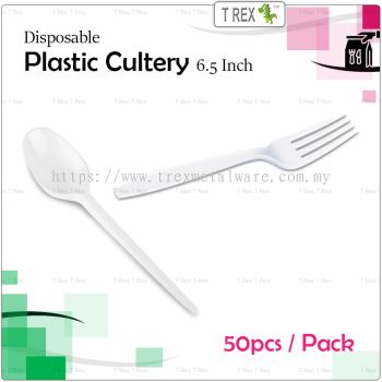 [ECON] 50pcs Disposable Plastic Spoon / Plastic Fork - 6.5 Inch - White