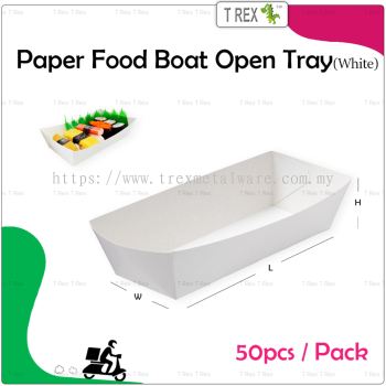 [READY FOLDED] 50pcs White Disposable Paper Food Boat Tray