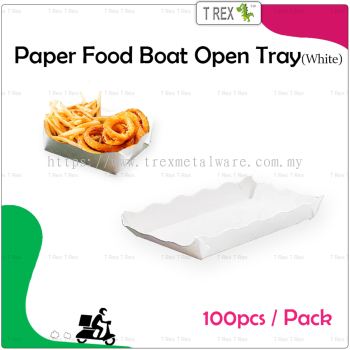 100pcs Self Fold White Disposable Paper Food Boat Tray