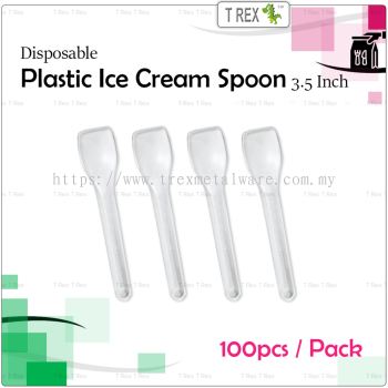 100pcs Disposable Plastic Ice Cream Spoon - 3.5 Inch