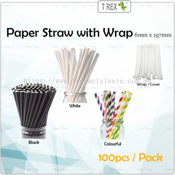 100pcs Paper Straw 6mm x 197mm with Wrap