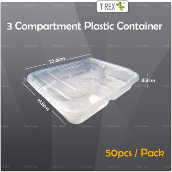 50pcs Felton Disposable Microwavable 3 Compartment Container with Lid