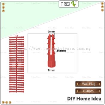 T Rex DIY M6 x 30mm PVC Wall Plug (50pcs+-)(Maroon Red)