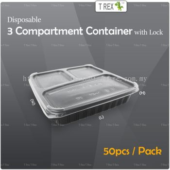 50pcs Disposable 3 Compartment Container With Lock