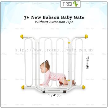 3V 3' or 4' New Babson Baby Gate Without Extension Pipe (White Color)