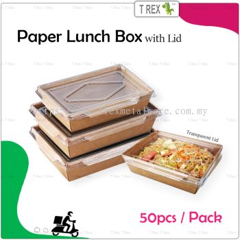 50pcs Disposable Kraft Paper Lunch Box with Lid