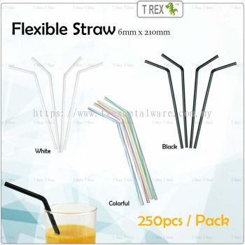 250pcs 6mm x 210mm Flexible Plastic Straw