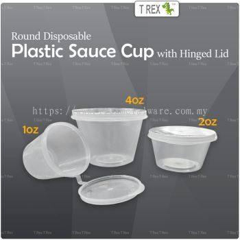 Round Disposable Plastic Sauce Cup with Hinged Lid