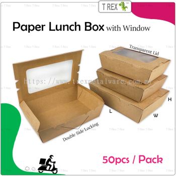 50pcs Disposable Brown Paper Lunch Box with Window