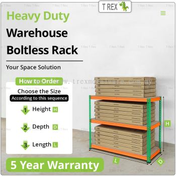 T Rex Warehouse 3 Tiers Boltless Storage Rack - Orange & Green