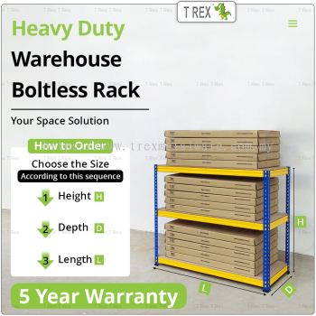 T Rex Warehouse 3 Tiers Boltless Storage Rack - Yellow & Blue