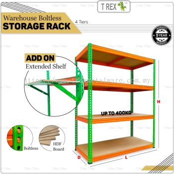 T Rex Warehouse 4 Tiers Boltless Storage Rack - Orange & Green - T Rex Metalware Sdn Bhd