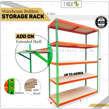T Rex Warehouse 5 Tiers Boltless Storage Rack - Orange & Green - T Rex Metalware Sdn Bhd