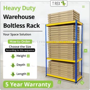 T Rex Warehouse 4 Tiers Boltless Storage Rack - Yellow & Blue - T Rex Metalware Sdn Bhd