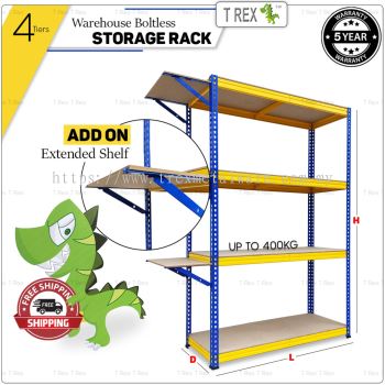 T Rex Warehouse 4 Tiers Boltless Storage Rack - Yellow & Blue - T Rex Metalware Sdn Bhd