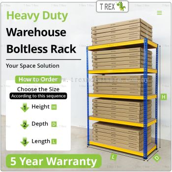 T Rex Warehouse 5 Tiers Boltless Storage Rack - Yellow & Blue