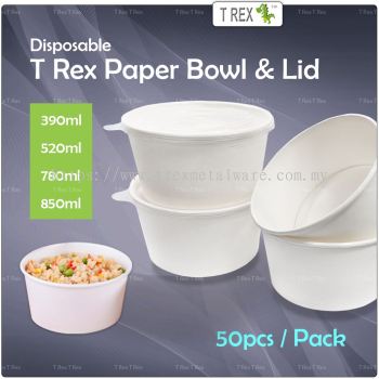 T Rex Disposable White Paper Bowl / Lid