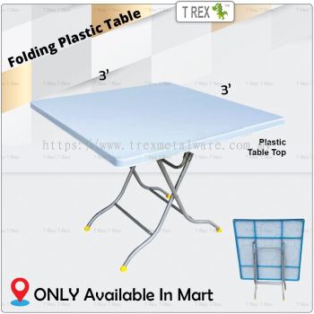 3V - 2B 3' x 3' Folding Plastic Table - Marble Blue