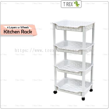 Kitchen Rack 4 Layer with Wheels / Plastic Kitchen Trolley / Multipurpose Storage Trolley / Vegetable Rack Snack Trolley