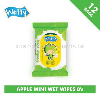 Wetty Apple Mini Wet Wipes 8 PCS x 12 Bags