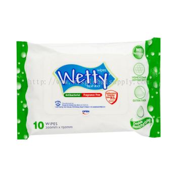 Wetty Antibacterial Fragrance Free Wet Wipes 10 PCS 