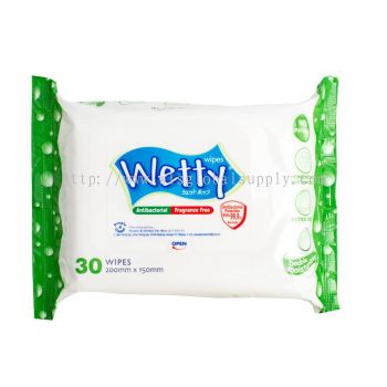 Wetty Antibacterial Fragrance Free Wet Wipes 30 PCS