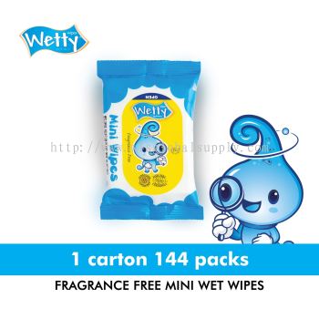Wetty Fragrance Free Mini Wet Wipes 8 PCS x 144 Packs (CARTON)