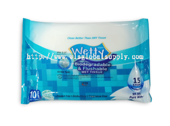 Wetty Biodegradable & Flushable Wipes 10 PCS 