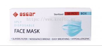 OSCAR 3PLY DISPOSABLE FACE MASK FM03 (EAR LOOP) BLUE COLOUR - Type II R (RM20)