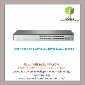 HPE JL172A: OfficeConnect 1850 24G 2XGT PoE+ 185W 24 port 10/100/1000 Mbps 1-12 PoE+ c/w 2x10GBaseT Switch 