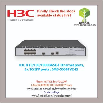 H3C SMB-S5008PV2-EI: 8 10/100/1000BASE-T Ethernet ports, 2 1G SFP ports
