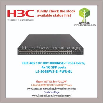 H3C LS-5048PV3-EI-PWR-GL: 48x 10/100/1000BASE-T PoE+ w/ 4x 1000BASE-X SFP Ports