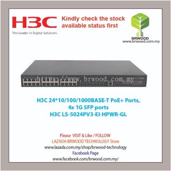 H3C LS-5024PV3-EI-HPWR-GL: 24x 10/100/1000BASE-T PoE+ w/ 4x 1000BASE-X SFP Ports Switches