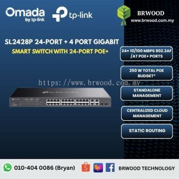 OMADA TP-LINK SL2428P: Omada 24-Port 10/100Mbps + 4-Port Gigabit Smart Switch With 24-Port PoE+