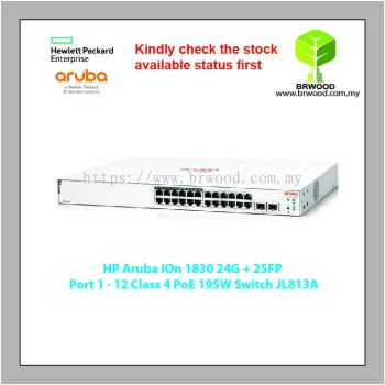 HP Aruba JL813A: Instant On 1830 24G c/w 2SFP 195W PoE Switch (port 1 to 12 Class 4 PoE) 