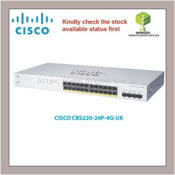 CISCO CBS220-24P-4G-UK : Cisco Business 220 24-port GE, POE 195W power budget, 4 x 1G SFP Smart Switches