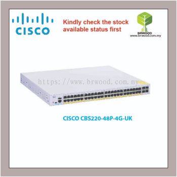 CISCO CBS220-48P-4G-UK : Cisco Business 220 48-port GE, PoE 382W power budget, 4 x1G SFP Smart Switches