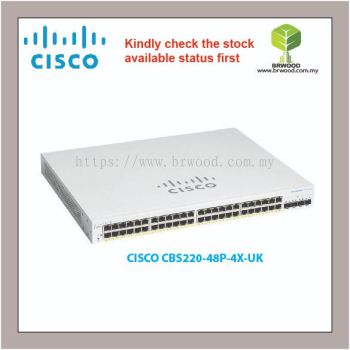 CISCO CBS220-48P-4X-UK : Cisco Business 220 48-port GE, Full PoE 382W power budget, 4x10G SFP+ Smart Switches