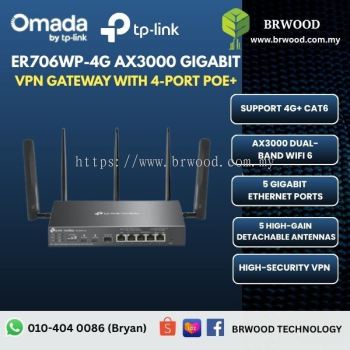 OMADA TP-LINK ER706WP-4G: Omada 4G+ Cat6 AX3000 Gigabit VPN Gateway with 4-Port PoE+