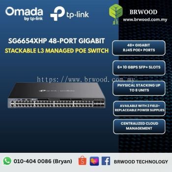 OMADA TP-LINK SG6654XHP: 48-Port Gigabit Stackable L3 Managed PoE+ Switch with 6 10G Slots