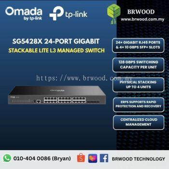 OMADA TP-LINK SG5428X : 24-Port Gigabit Stackable Lite L3 Managed Switch with 4�� 10G Slots